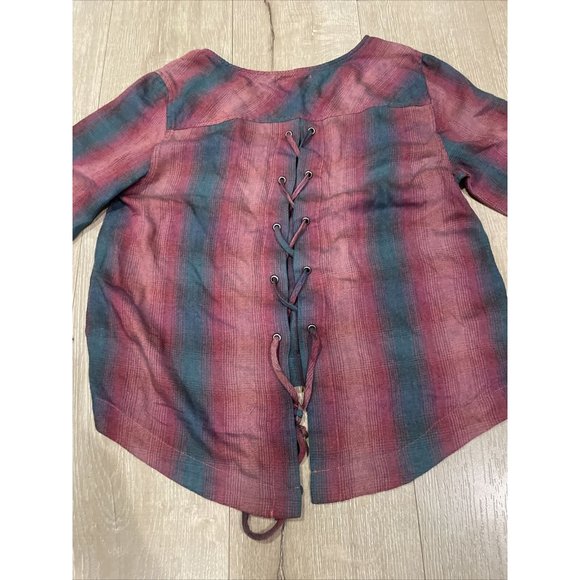 Cloth & Stone Size Small Top Shirt Pink Gray Flannel Open Back Anthropologie - Picture 8 of 11